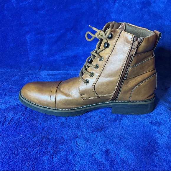 Vostey Milan Brown Combat Motorcycle Leather Boots Lace Up & Zip Mens Size 10.5 main image 4